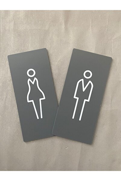 Yönline Mat Antrasit Lux Kadın Erkek Wc Kapı Isimliği Pleksi Yönlendirme Levh...