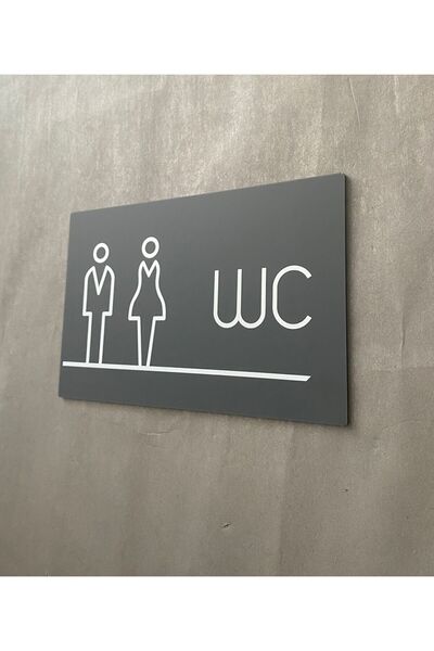 Yönline Wc Kapı Tabelası 20x13 Cm Pleksi Çift Taraflı Bantlı Tuvalet Yönlendirme Levhası Mat Antrasit Lux