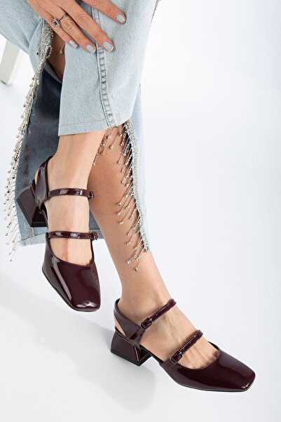 MaskButik Dean Küt Burun Topuklu Rugan Ayakkabı Bordo