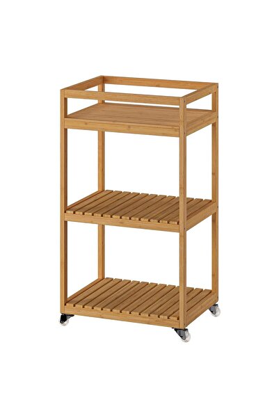 IKEA Bambu Servis Arabası 42x33x76 cm Banyo Düzenleyici-Raf Ünitesi Tekerlekli