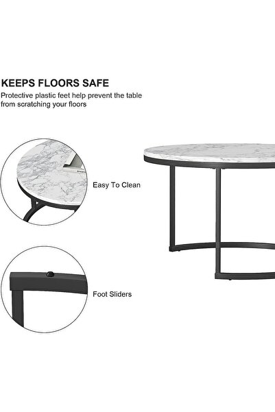 Türkiye Set of 2 Round Nesting Coffee Tables – Sofa Side End Tables for Living Room – Stylish