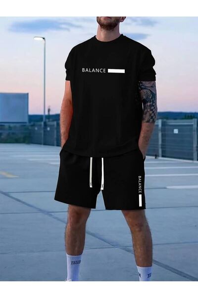 Elvino Ανδρικό μπλουζάκι Oversize και σορτς με κορδόνια - Balance printed, κο...