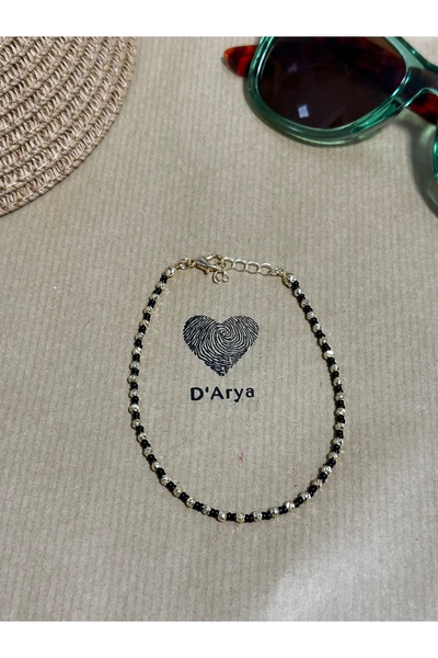 Darya Dd255 Dorika Beaded Anklet – Gold Black Sparkle Handmade Anklet
