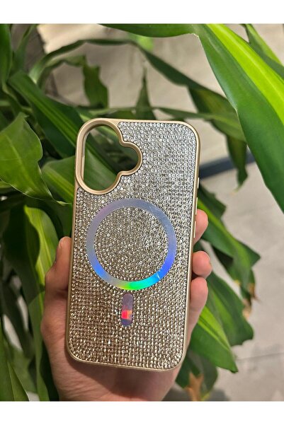 İphone 16 Magsafe Şarj Uyumlu Parlak Taşlı Premium Telefon Kılıfı