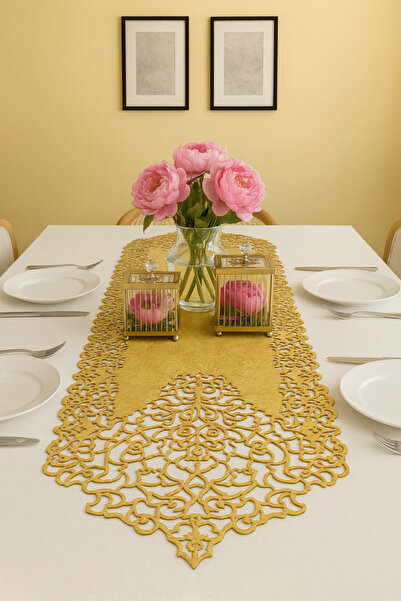 Ergüven Home Țesătură din piele intoarsa galben mustar Dimensiunea mesei 40x1...