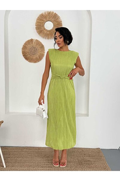 LAMİFUSTORE Pleated and Waist Detailed LACE Dress