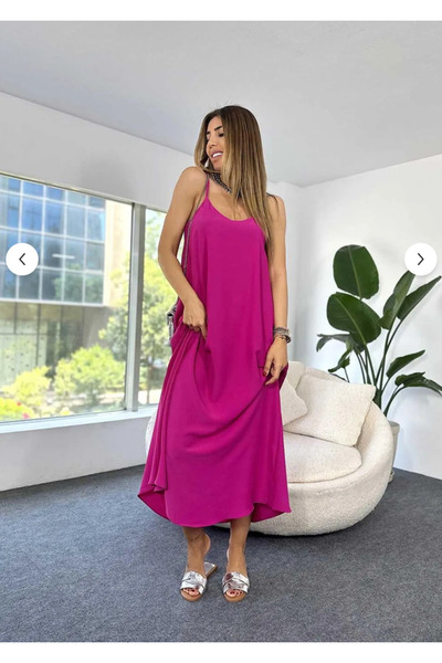 SAVAGEDOTH Kadın Aerobin Kumaş Ayarlanabilir Askılı Uzun Mor Elbise