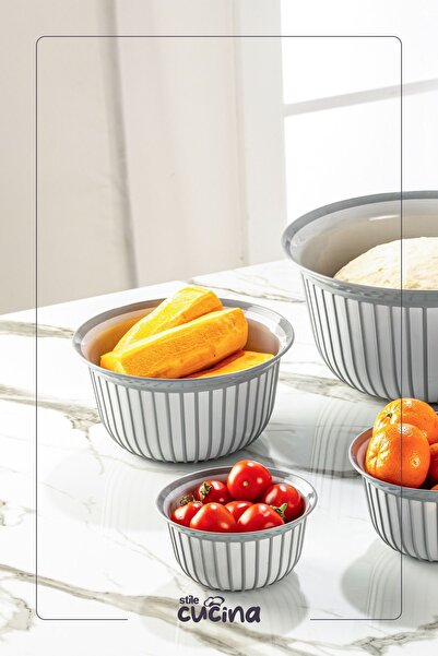 Stile Cucina 4 Piece Linea Round Practical Bowl Dowry Set 1X(500 ml) 1X(1-2-3 Liter) Gray