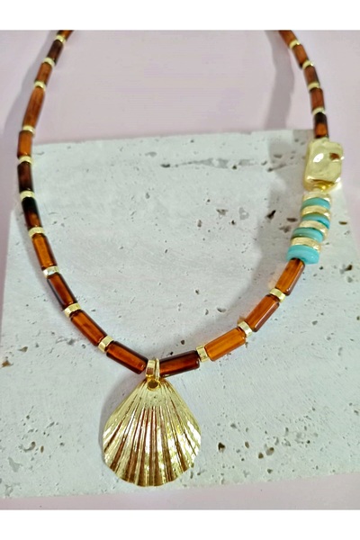 mos&more Brown Beaded Mussel Elegant Beach Necklace