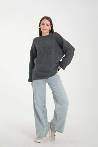 İLKCET MODA Oversize Basic Smoked Long Women's Sweater