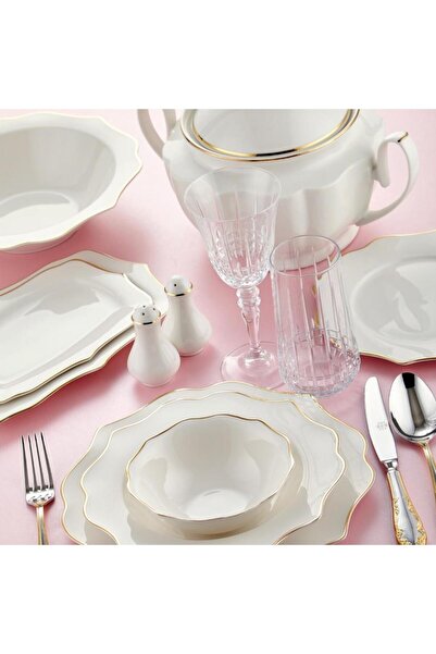 şirineşyalarım Diana Gold 60 Parça 12 Kişilik Bone Porselen Yemek Takımı