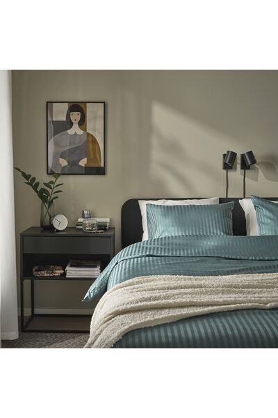 IKEA Комплект завивка с единични райета, син праг, 150x200/50x60 см