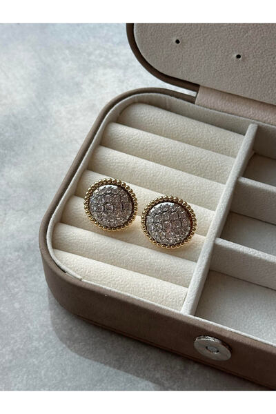 Serenity Atelier New Season Gold Zircon Stone Detailed Button Earring