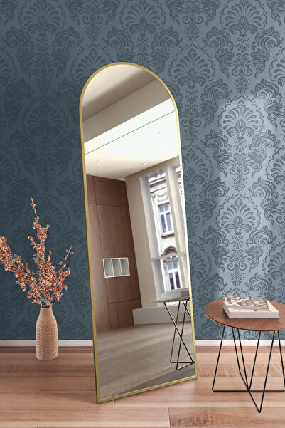 Victor Vallery Oval Gold Metal Çerçeveli Ayaklı Influencer Boy Aynası 180x60cm