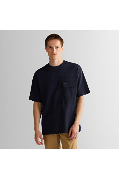 Gant Erkek Lacivert Relaxed Fit Bisiklet Yaka Logolu T-Shirt