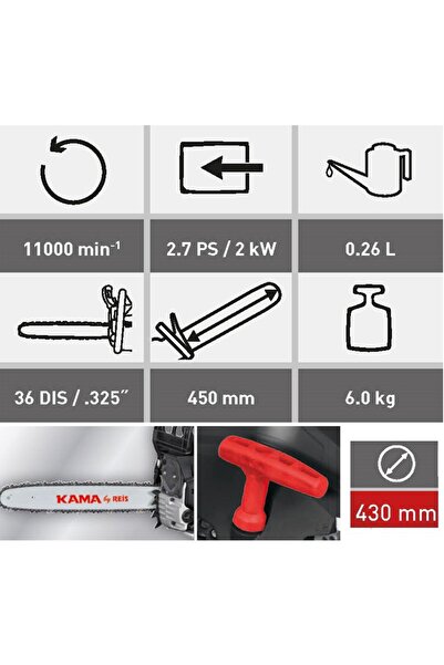 Kama Kmr46 Motorlu Testere Benzinli 2.45 Hp 36 Diş