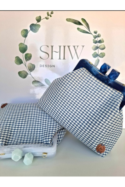 Shiw Design Mavi Tüvit Dokumalı Akrilik Mıknatıslı Burslu El Çantası Portföy ...