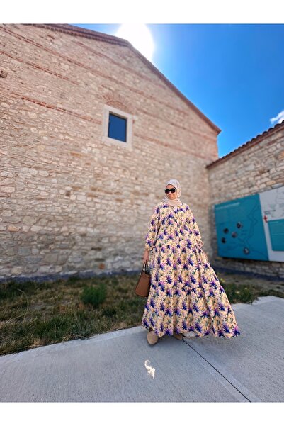 BZ BUTİK Mango kumaş çiçek desenli elbise