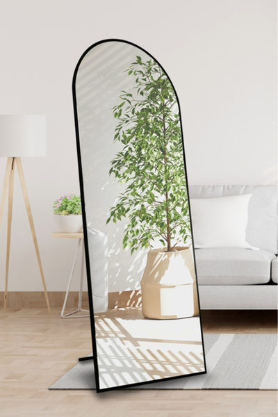 Victor Vallery Oval Siyah Metal Çerçeveli Ayaklı Influencer Boy Aynası 180x60cm