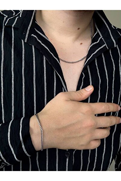 Arvens Silver Erkek Zincir Bileklik Ve Kolye Paslanmaz Çelik Renk Atmaz Unıse...