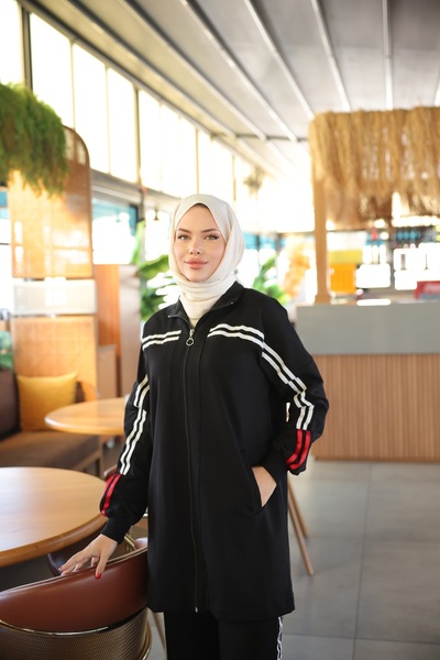 MİMİ Luxury Wear Γυναικείο Σετ Αθλητικής Φόρμας Hijab με φερμουάρ & Σετ κάτω επάνω