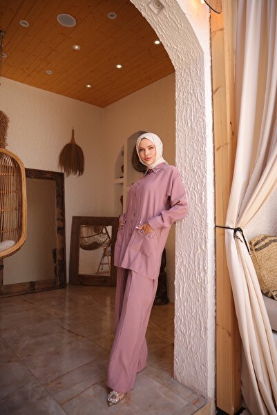 MİMİ Luxury Wear Women's Hijab Tracksuit & Set, Bottom Top Long Suit Button Shirt Pants