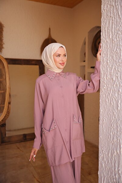 MİMİ Luxury Wear Women's Hijab Tracksuit & Set, Bottom Top Long Suit Button Shirt Pants