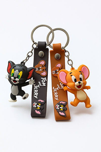 Misens سلسلة مفاتيح توم وجيري ثلاثية الأبعاد للزوجين 2 قطعة