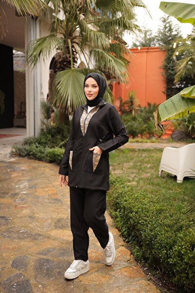 MİMİ Luxury Wear Σετ αθλητικής φόρμας Hijab Σετ Κάτω Τοπ Σετ Διπλό - Τούλι με πέτρα