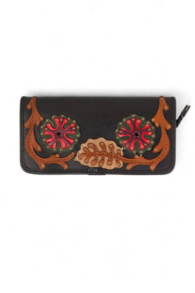GÖN 100% LEATHER HANDMADE WOMEN'S WALLET WITH HORIZONTAL PHONE COMPARTMENT ZIPPER AND FENCE FAPER (LIVA)