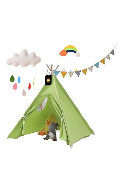 KidLe خيمة تيبي كارفا القطنية الهندية المحمولة، بيت لعب داخلي، 100×100×110 سم