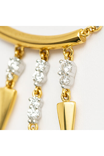 ZENA ACCESSORİES 14K Altın Kaplama Taş Geçişli Ucu Çivi Sallantılı Kolye