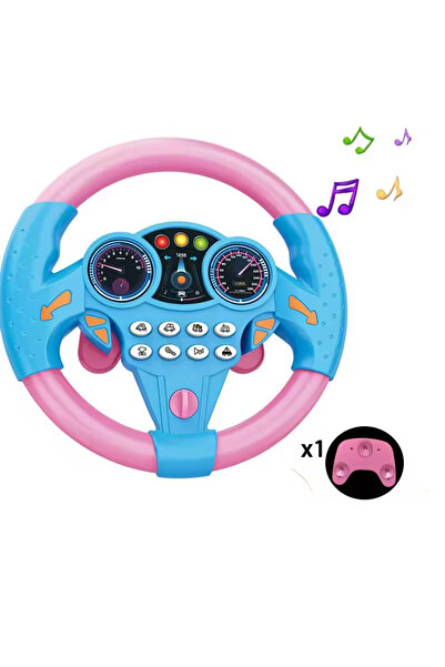 Choice عجلة قيادة محاكاة كهربائية لامعة للأطفال باللون الوردي، قطعة واحدة، مع لوحة صوت وإضاءة بنمط عشوائي