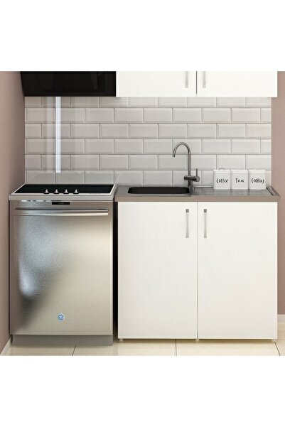 Fly Mobilya 100 cm Mini Evyeli Beyaz Mutfak Alt Modül Dolabı Erzak Dolabı