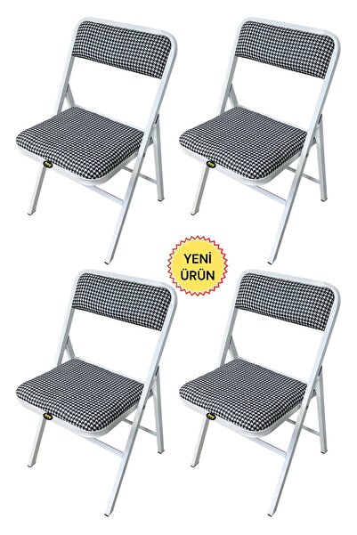 hey Katlanır Kamp Sandalyesi Piknik Sandalyesi Beyaz Kazayağı Kumaş 4'lü