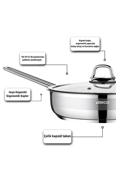 Amboss Saphire Stainless Steel 24cm Glass Lid Steel Pan