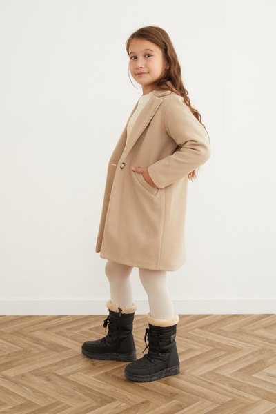 Fulla Moda Buttoned Double Breasted Collar Girl's Cashmere Coat