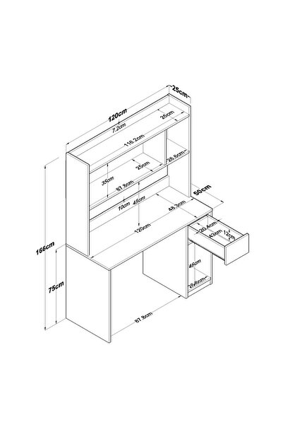 Rani Mobilya Rani HA127 Kitaplıklı Raflı 2 Kapaklı 1 Çekmeceli Çalışma Ofis Bilgisayar Masası Sepet Ceviz - Beyaz
