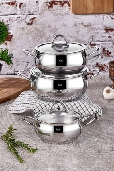 Taç Vitali Induction Base 3-Piece 6-Piece Steel Casserole Set Tac-3459