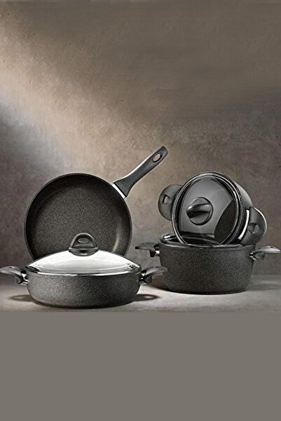 SAFLON Granit Döküm 7 Parça Tencere Seti Gri