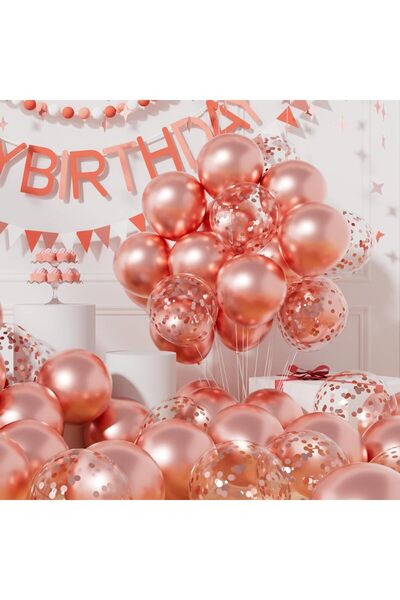 BALON DİYARI 20 Adet Rose Gold Sedefli Metalik Şeffaf Balon Premium 2 Paket B...
