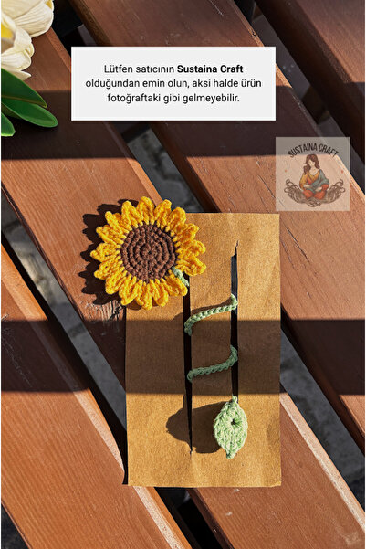 Sustaina Craft El Yapımı Örgü Ayçiçeği Kitap Ayracı – Vintage Tasarım