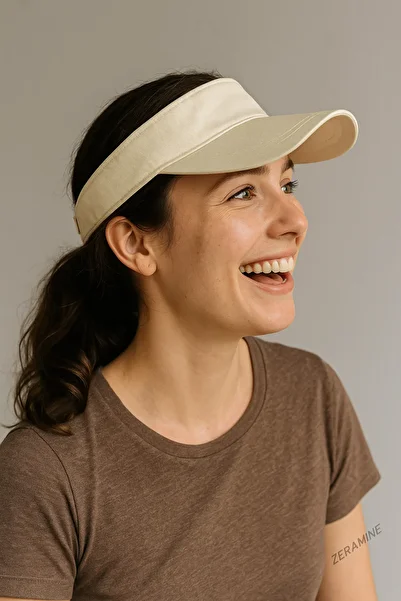 ZERAMİNE Unisex Visor Hat Peaked Outdoor Hat -ΚΡΕΜ-Καπέλο τένις -Καπέλο προστασίας από τον ήλιο