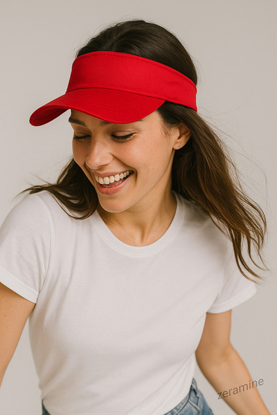 ZERAMİNE Red Visor Hat Uv Protective Visor Tennis Hat Adjustable Back