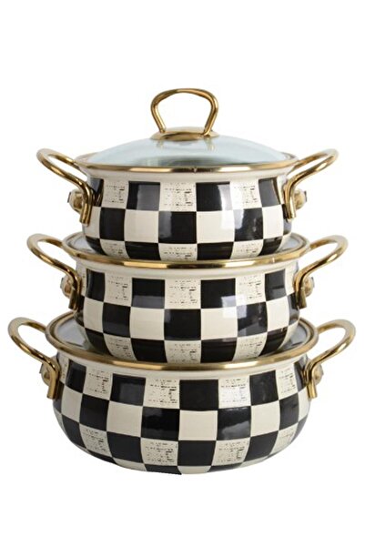 Paçi Elite Class Enamel Checkered 3-Piece Hot Pot 14/16/18 cm P/Mtl-201130