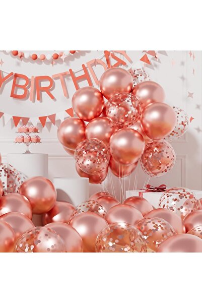BALON DİYARI 5 adet Rose Gold Sedefli Metalik Şeffaf Balon