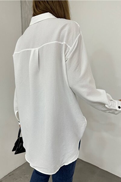 lovebox Cămașă albă supradimensionată pentru femei, din bumbac, cu emblemă, 12200