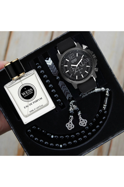wesscollection Erkek Kol Saati Parfüm Tesbih ve Bileklik Seti