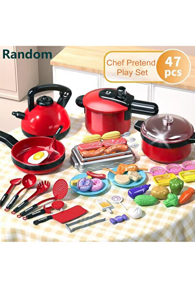 Choice 47 قطعة من أدوات المطبخ محاكاة عالية التفاصيل للأطفال باللون الأحمر، ل...