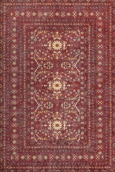 ARTLOOP Relic Bordo Vintage Dokulu Klasik Desenli Dokuma Tabanlı Şönil Halı AL 473